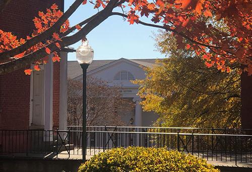 A fall campus picture of Pitts Hall - Campus will reopen this fall 2020