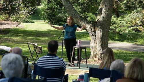 Carol Cain tells a story at Stories in the Garden