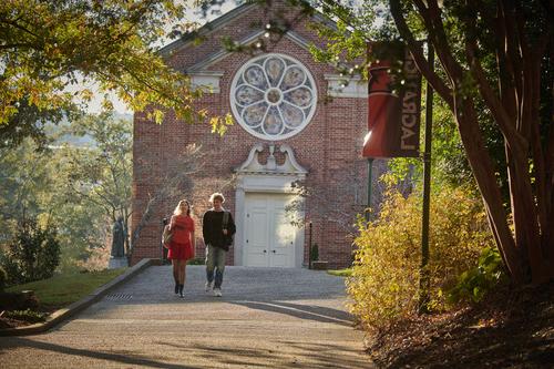 Undergraduates walking on campus