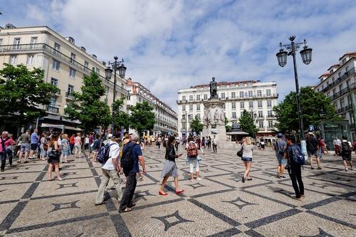 Bustling market square in Lisbon